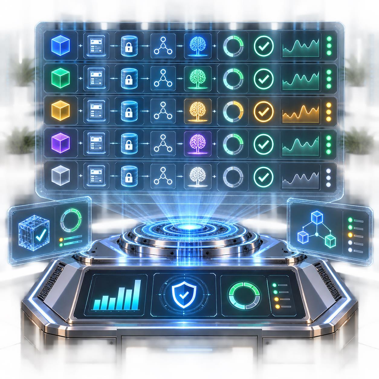 API中转站多 Profile 验证矩阵 3D 科技渲染图
